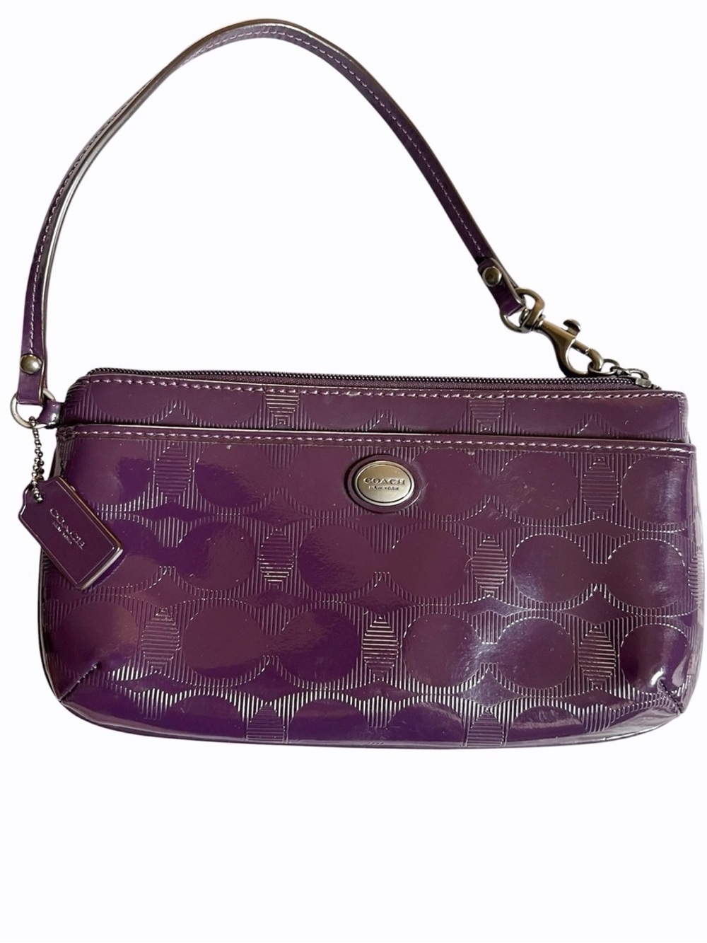 Coach Peyton Liquid Gloss Purple Patent Leather Signature Wristlet (F52078)